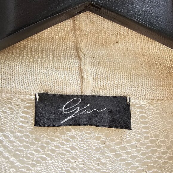 Linen Blend Lightweight Open-Front Cardigan Sweater, Beige Cream Tan, Size Large - Picture 3 of 10